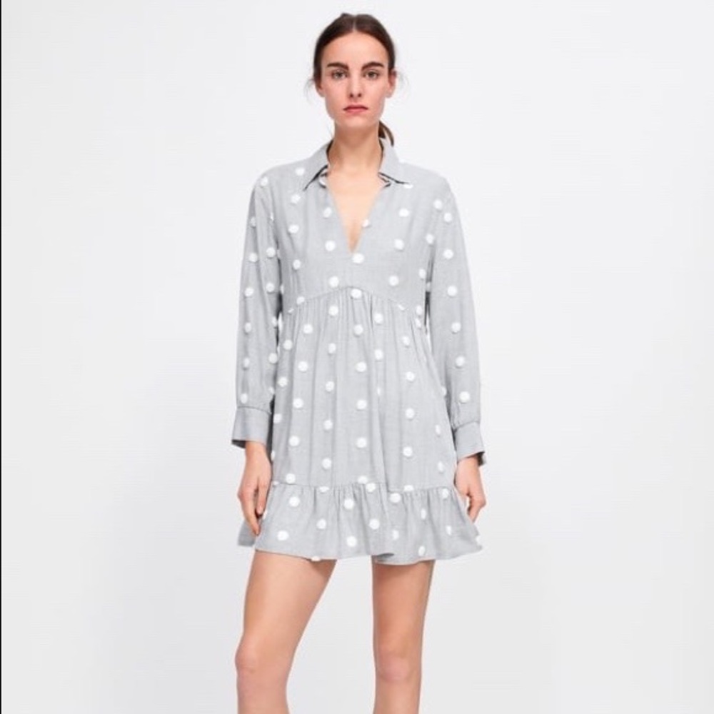 Zara Grey Tunic w/ White Polka Dots (terrycloth material dots)